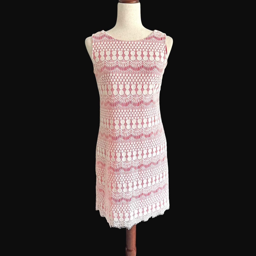 Eliza J Womens Ivory Lace Overlay Sleeveless Shift Dress Size 2 coquette crochet